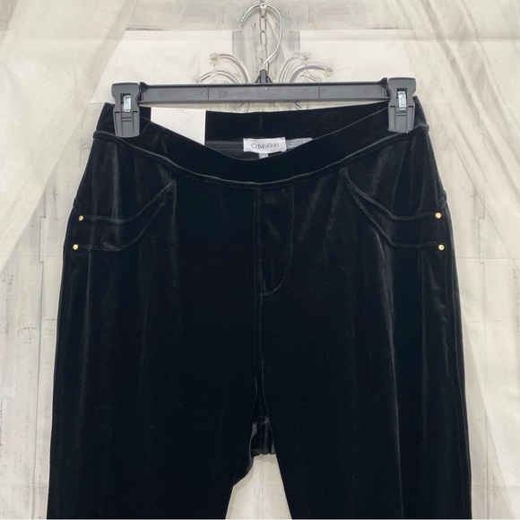 NEW Calvin Klein Size 0X Black Modern Leggin Slim Leg Velvet Pants Faux  Pockets - Picture 3 of 11